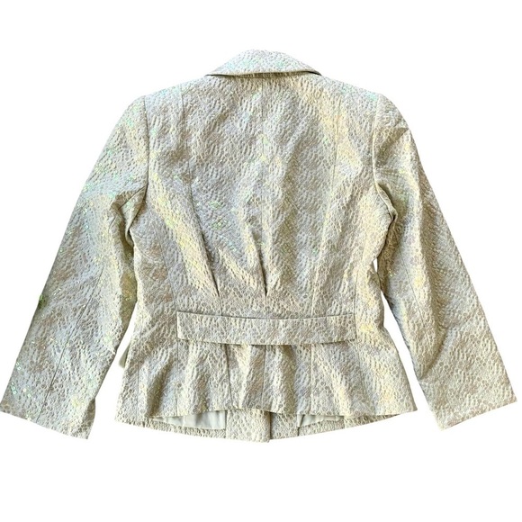 Carmen Marc Valvo Collection Silk Sequined Textured Beige Evening Jacket Size 6 - Picture 2 of 6